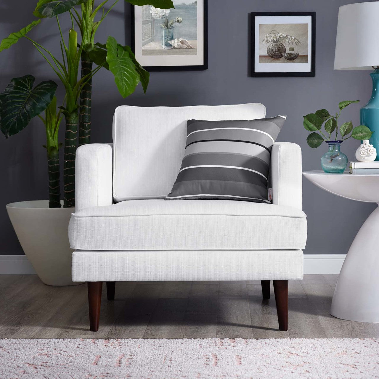 Agile Upholstered Fabric Armchair, Fabric, White 14089