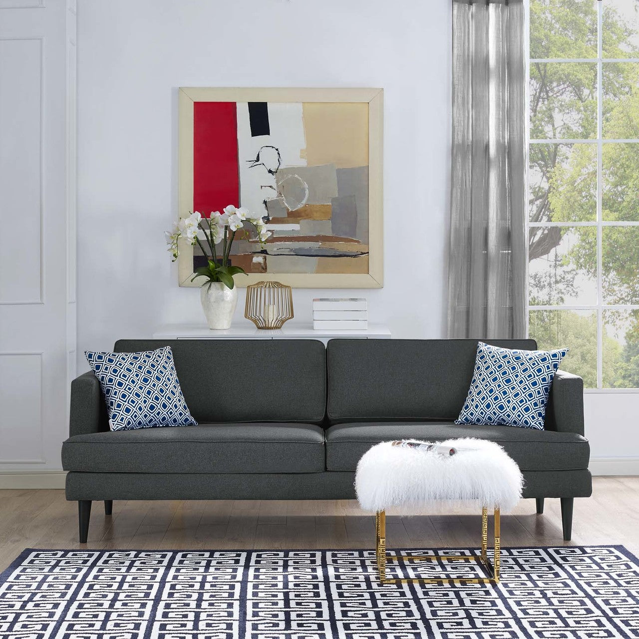Agile Upholstered Fabric Sofa, Fabric, Grey Gray 14095