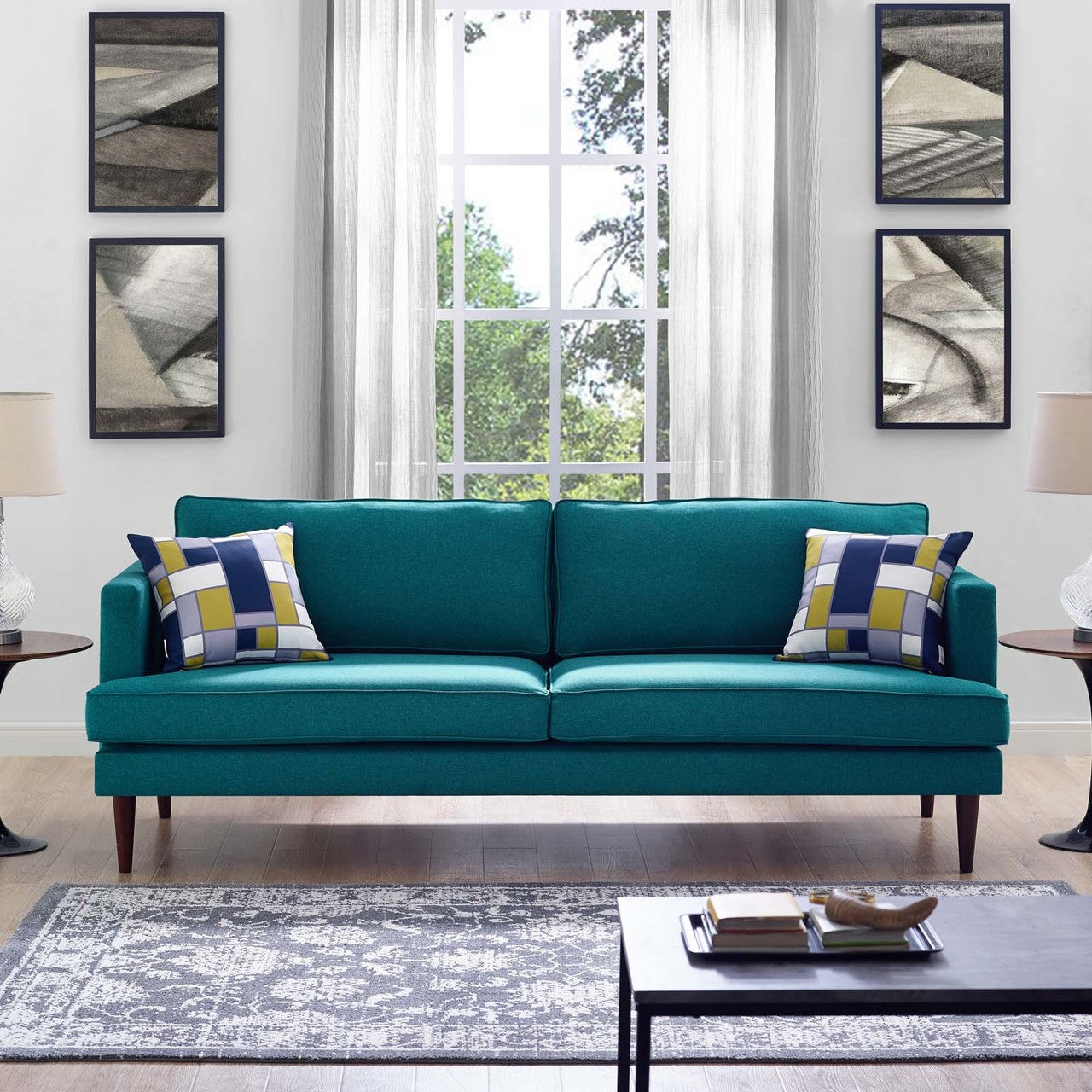 Agile Upholstered Fabric Sofa, Fabric, Aqua Blue 14096