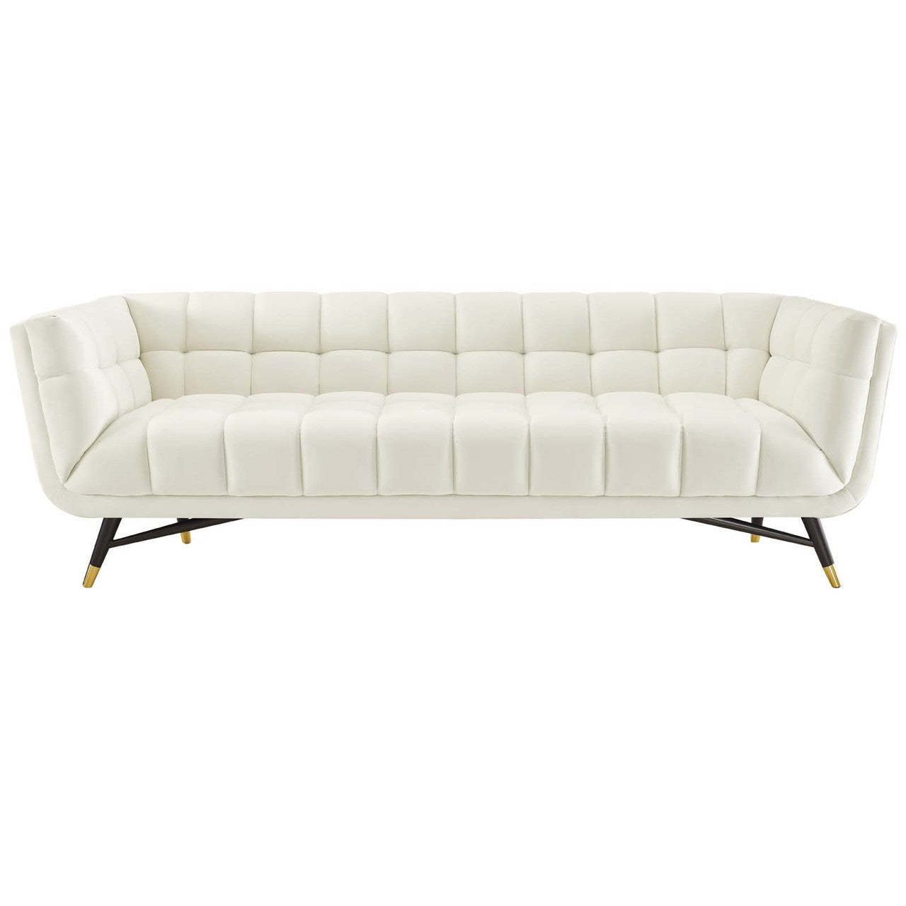 Adept Upholstered Velvet Sofa, Velvet Fabric, Ivory White 14103