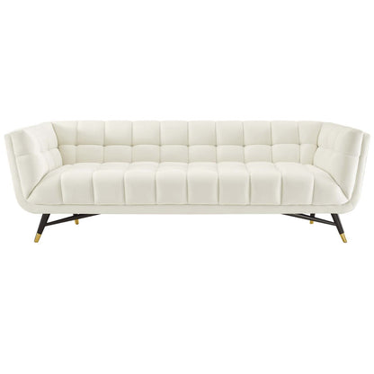 Adept Upholstered Velvet Sofa, Velvet Fabric, Ivory White 14103