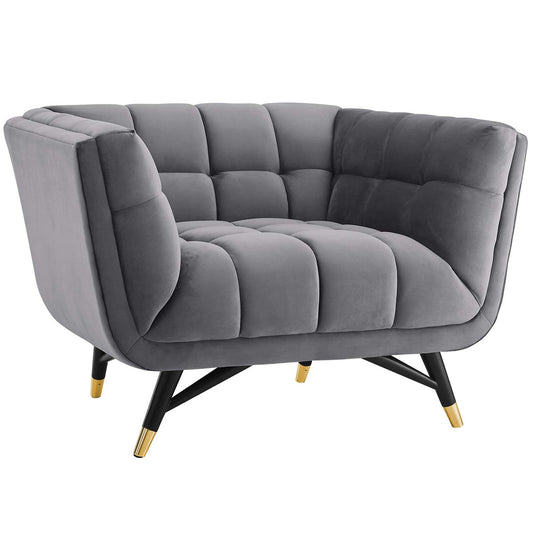 Adept Upholstered Velvet Armchair, Velvet Fabric, Grey Gray 14106