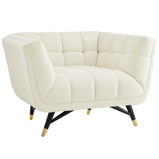 Adept Upholstered Velvet Armchair, Velvet Fabric, Ivory White 14107