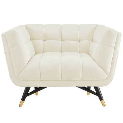 Adept Upholstered Velvet Armchair, Velvet Fabric, Ivory White 14107