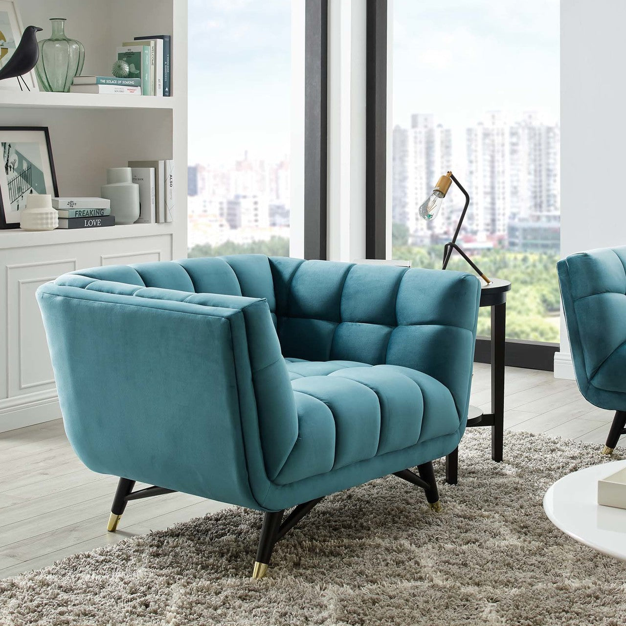 Adept Upholstered Velvet Armchair, Velvet Fabric, Blue 14109