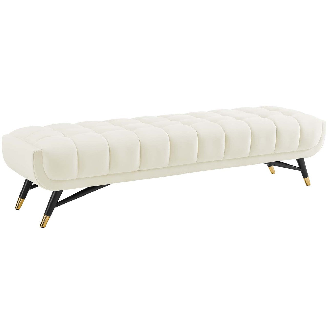 Adept Upholstered Velvet Bench, Velvet Fabric, Ivory White 14111