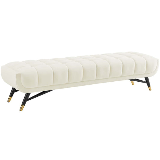 Adept Upholstered Velvet Bench, Velvet Fabric, Ivory White 14111