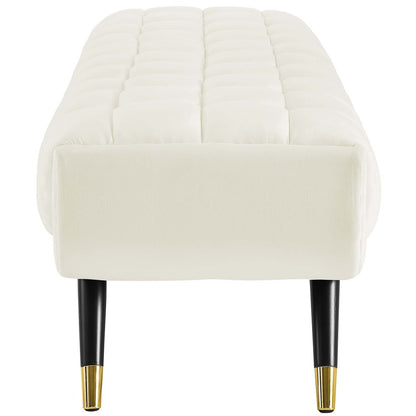 Adept Upholstered Velvet Bench, Velvet Fabric, Ivory White 14111