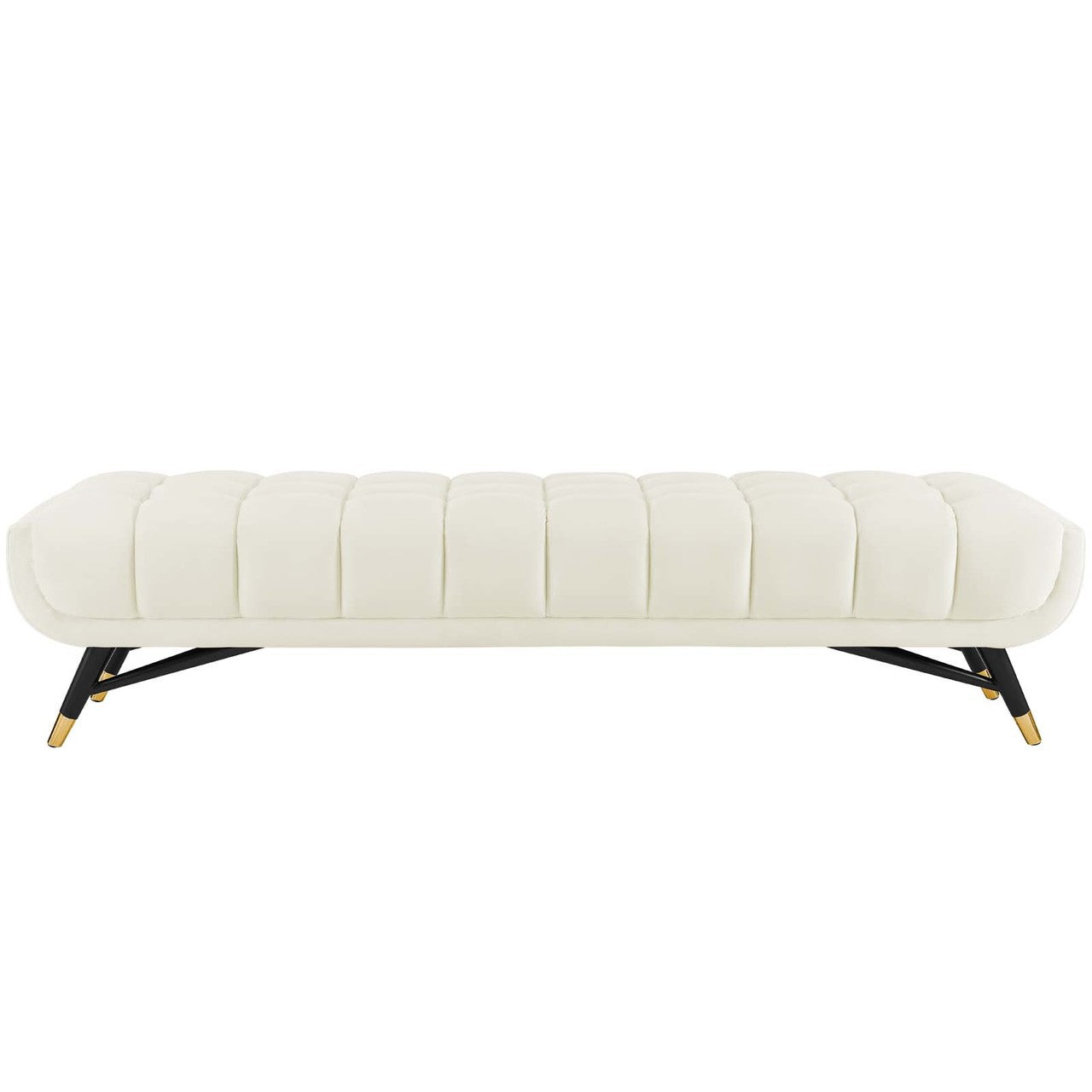 Adept Upholstered Velvet Bench, Velvet Fabric, Ivory White 14111