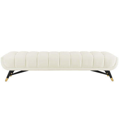 Adept Upholstered Velvet Bench, Velvet Fabric, Ivory White 14111