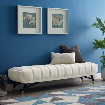 Adept Upholstered Velvet Bench, Velvet Fabric, Ivory White 14111