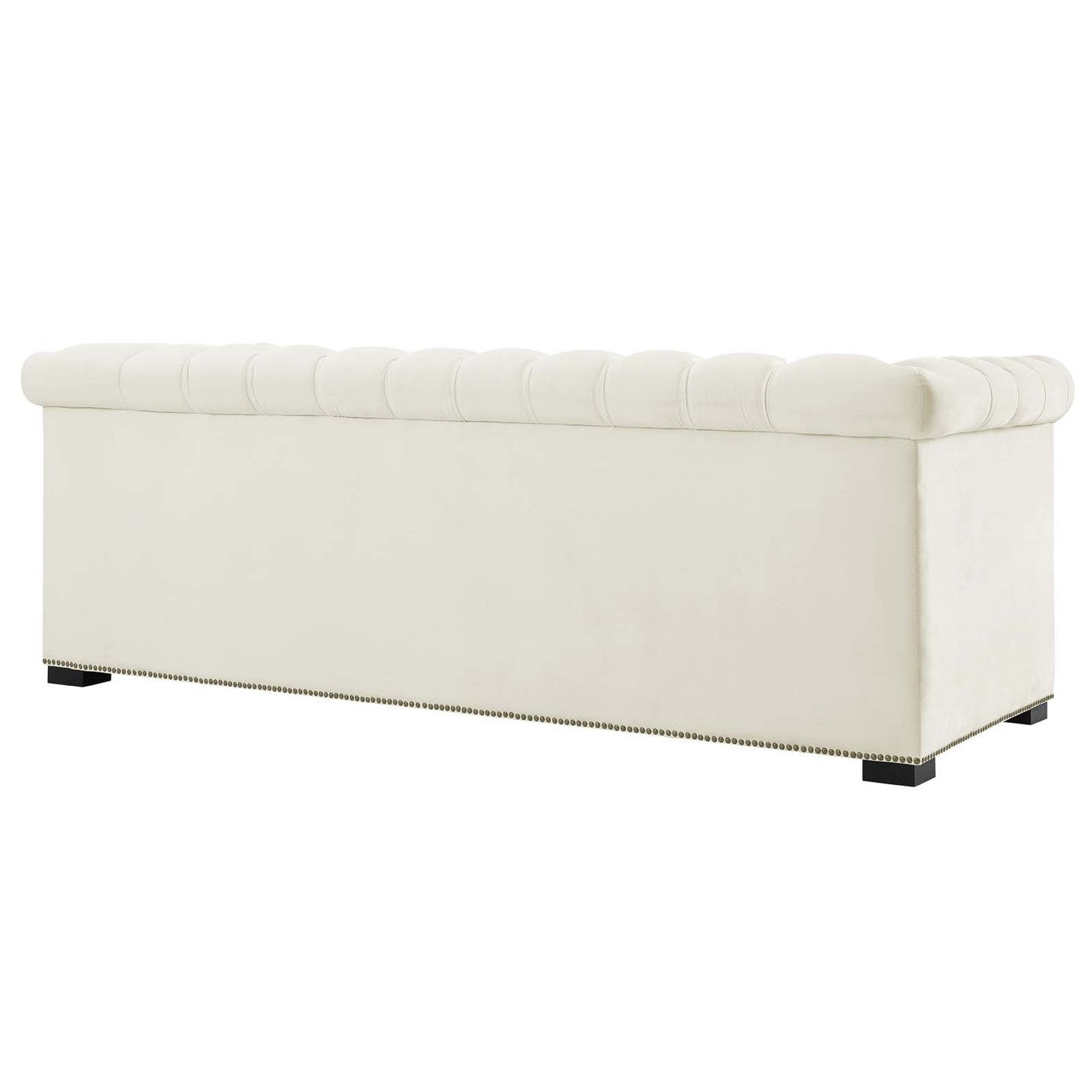 Heritage Upholstered Velvet Sofa, Velvet Fabric, Ivory White 14125