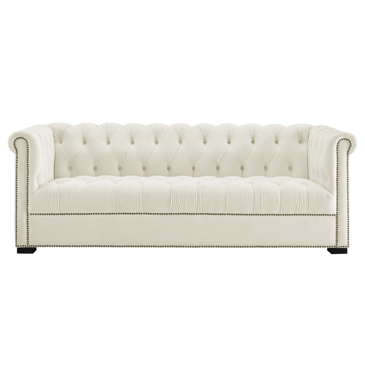 Heritage Upholstered Velvet Sofa, Velvet Fabric, Ivory White 14125
