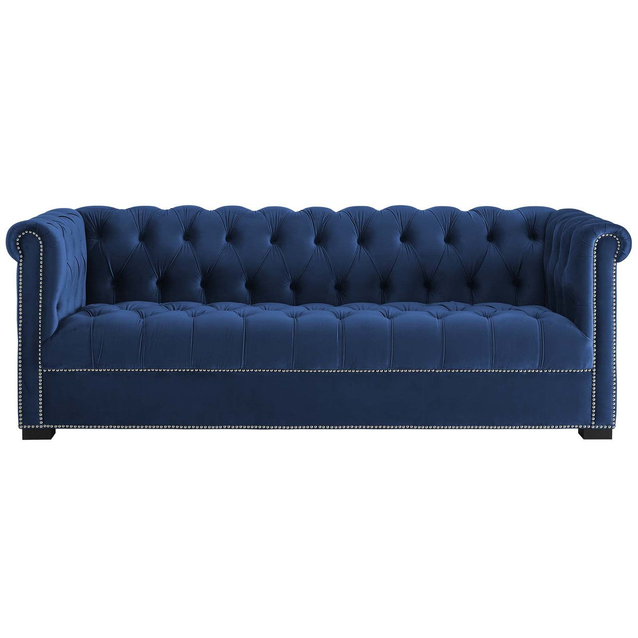 Heritage Upholstered Velvet Sofa, Velvet Fabric, Navy Blue 14126