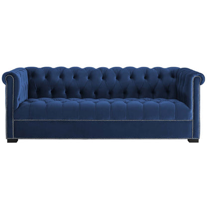 Heritage Upholstered Velvet Sofa, Velvet Fabric, Navy Blue 14126