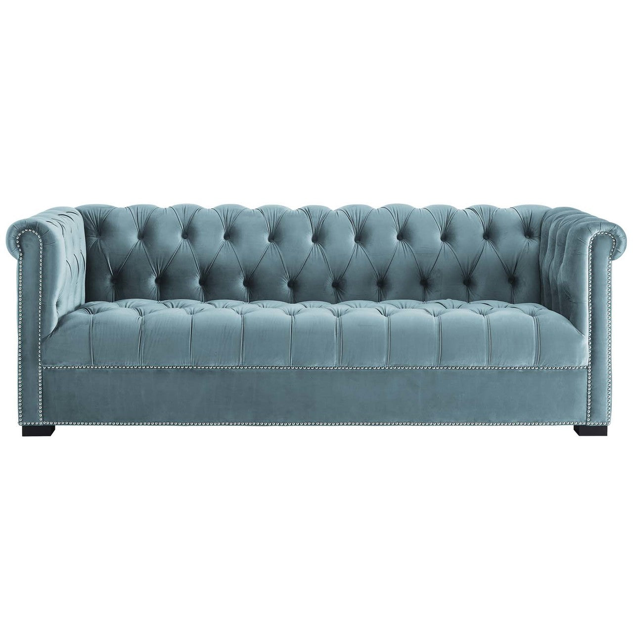 Heritage Upholstered Velvet Sofa, Velvet Fabric, Blue 14127