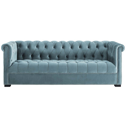 Heritage Upholstered Velvet Sofa, Velvet Fabric, Blue 14127