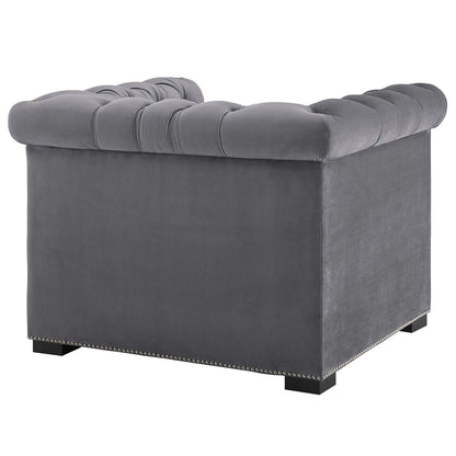 Heritage Upholstered Velvet Armchair, Velvet Fabric, Grey Gray 14128