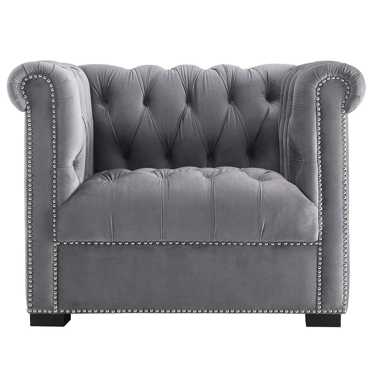 Heritage Upholstered Velvet Armchair, Velvet Fabric, Grey Gray 14128