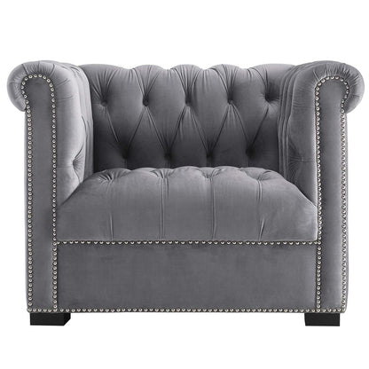 Heritage Upholstered Velvet Armchair, Velvet Fabric, Grey Gray 14128