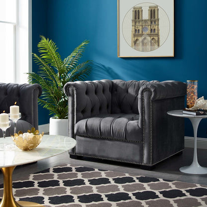 Heritage Upholstered Velvet Armchair, Velvet Fabric, Grey Gray 14128