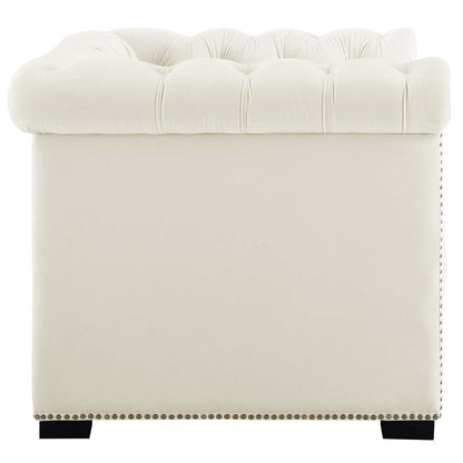Heritage Upholstered Velvet Armchair, Velvet Fabric, Ivory White 14129