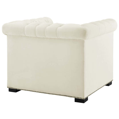Heritage Upholstered Velvet Armchair, Velvet Fabric, Ivory White 14129
