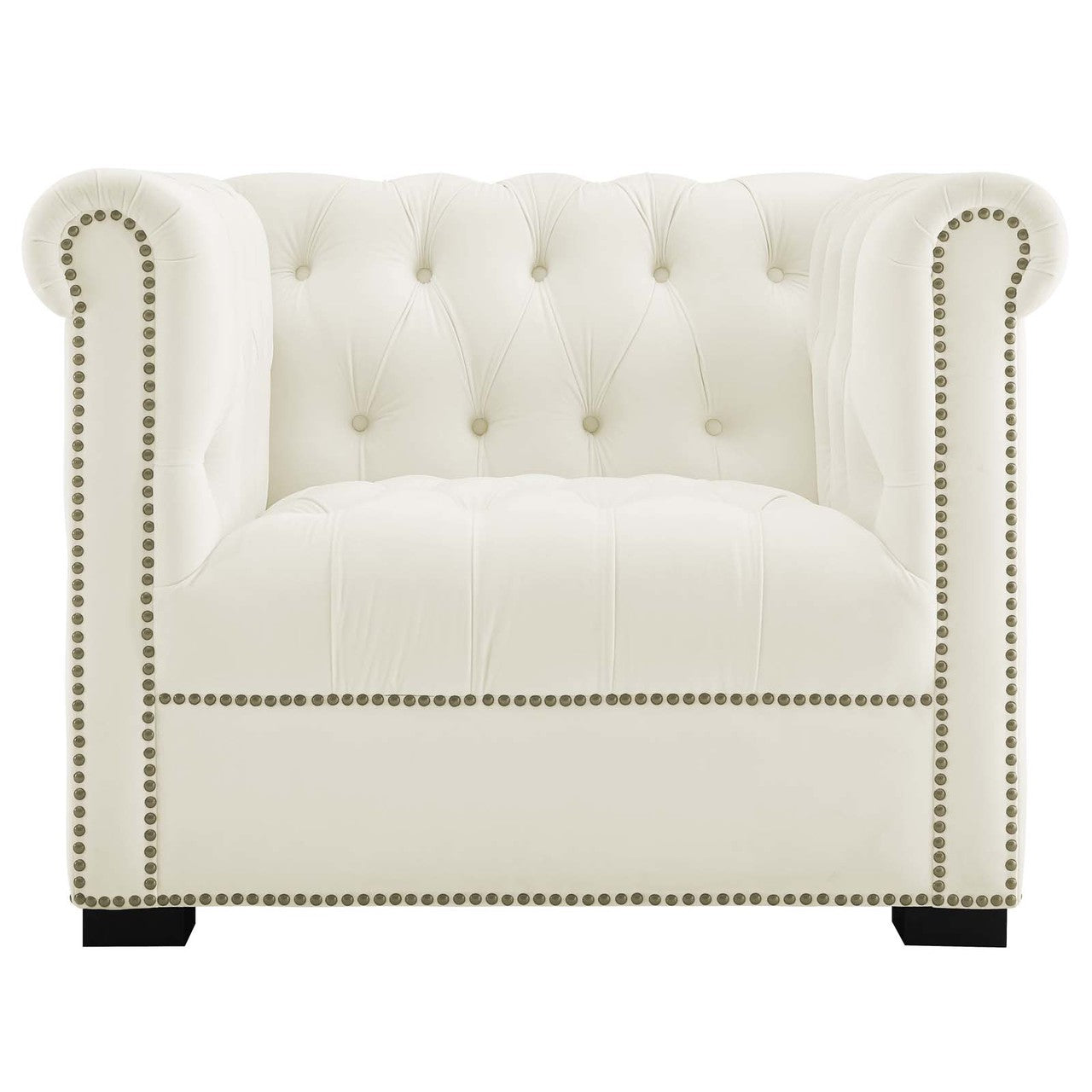 Heritage Upholstered Velvet Armchair, Velvet Fabric, Ivory White 14129