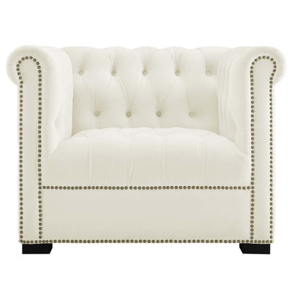 Heritage Upholstered Velvet Armchair, Velvet Fabric, Ivory White 14129