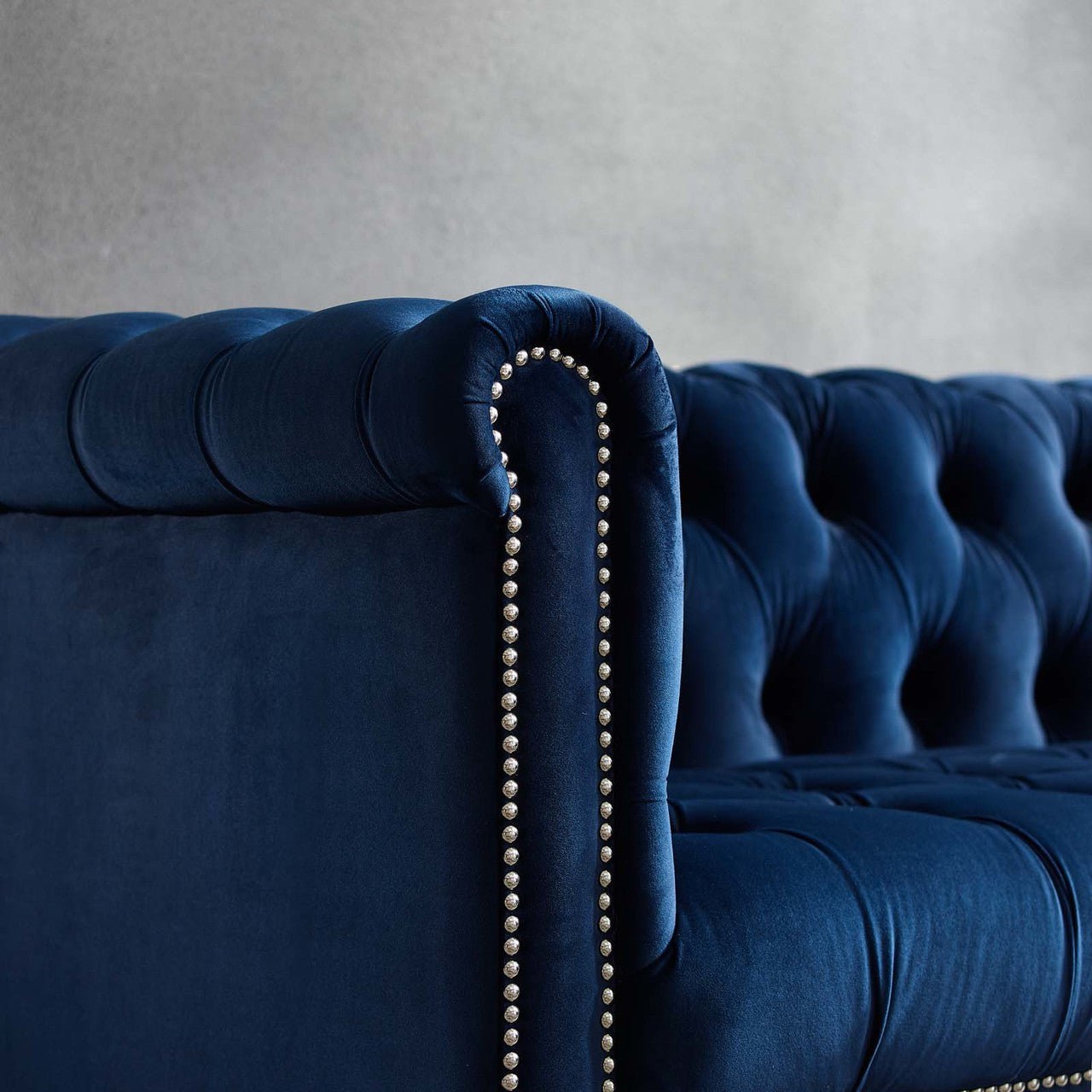 Heritage Upholstered Velvet Armchair, Velvet Fabric, Navy Blue 14130