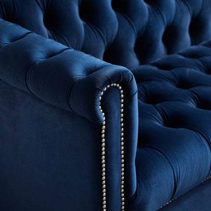 Heritage Upholstered Velvet Armchair, Velvet Fabric, Navy Blue 14130