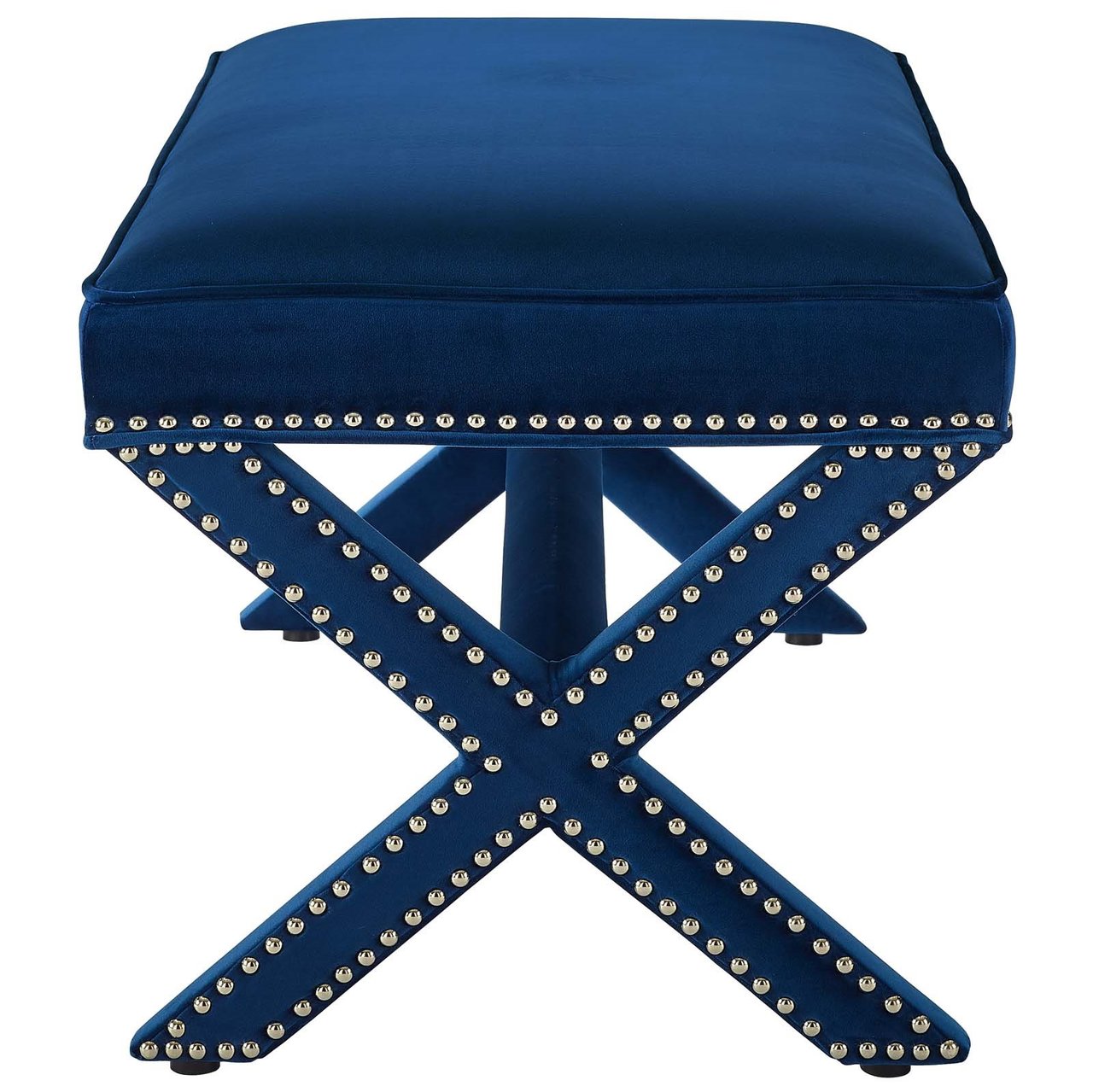 Rivet Upholstered Velvet Bench, Velvet Fabric Copper Nail Rivet, Navy Blue 15195