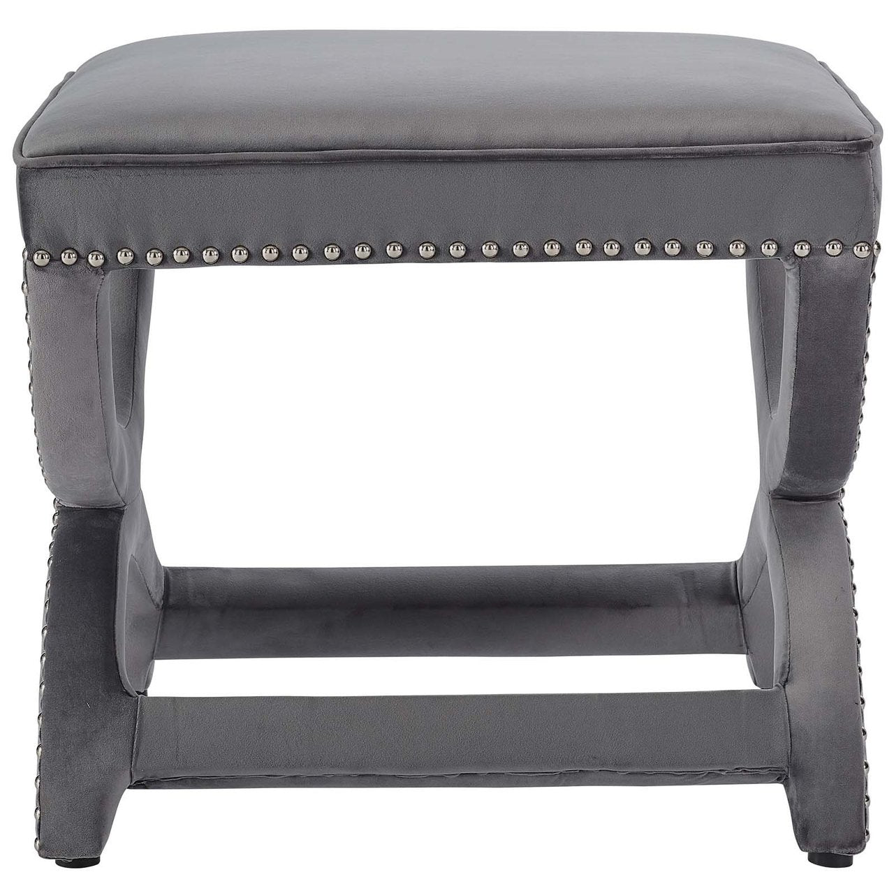 Expound Upholstered Nailhead Trim Velvet Ottoman, Velvet Fabric Copper Nail Rivet, Grey Gray 15197