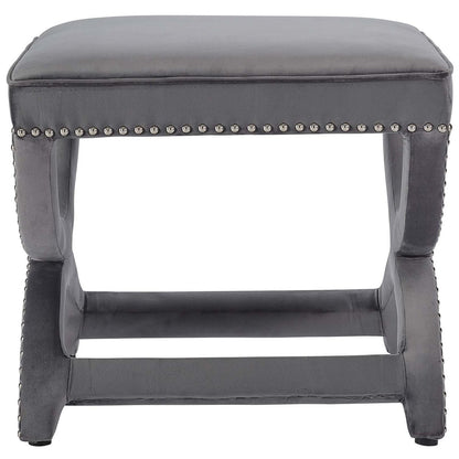 Expound Upholstered Nailhead Trim Velvet Ottoman, Velvet Fabric Copper Nail Rivet, Grey Gray 15197