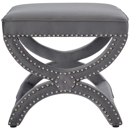 Expound Upholstered Nailhead Trim Velvet Ottoman, Velvet Fabric Copper Nail Rivet, Grey Gray 15197