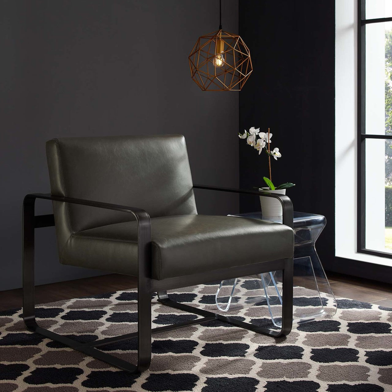 Astute Faux Leather Armchair, Faux Vinyl Leather, Grey Gray 14138