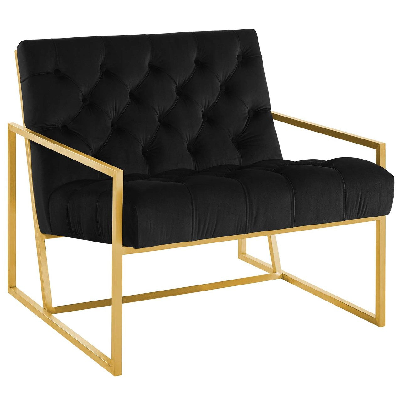 Bequest Gold Stainless Steel Upholstered Velvet Accent Chair, Velvet Fabric, Black 14139