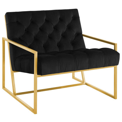 Bequest Gold Stainless Steel Upholstered Velvet Accent Chair, Velvet Fabric, Black 14139