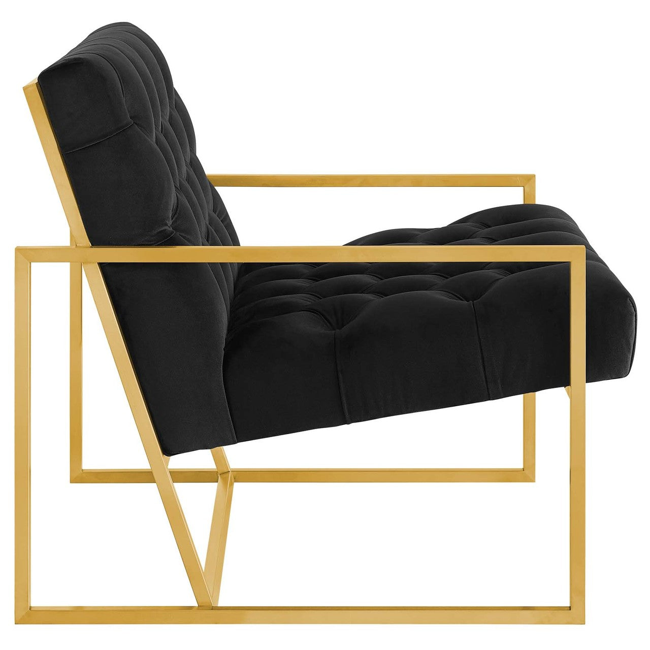 Bequest Gold Stainless Steel Upholstered Velvet Accent Chair, Velvet Fabric, Black 14139