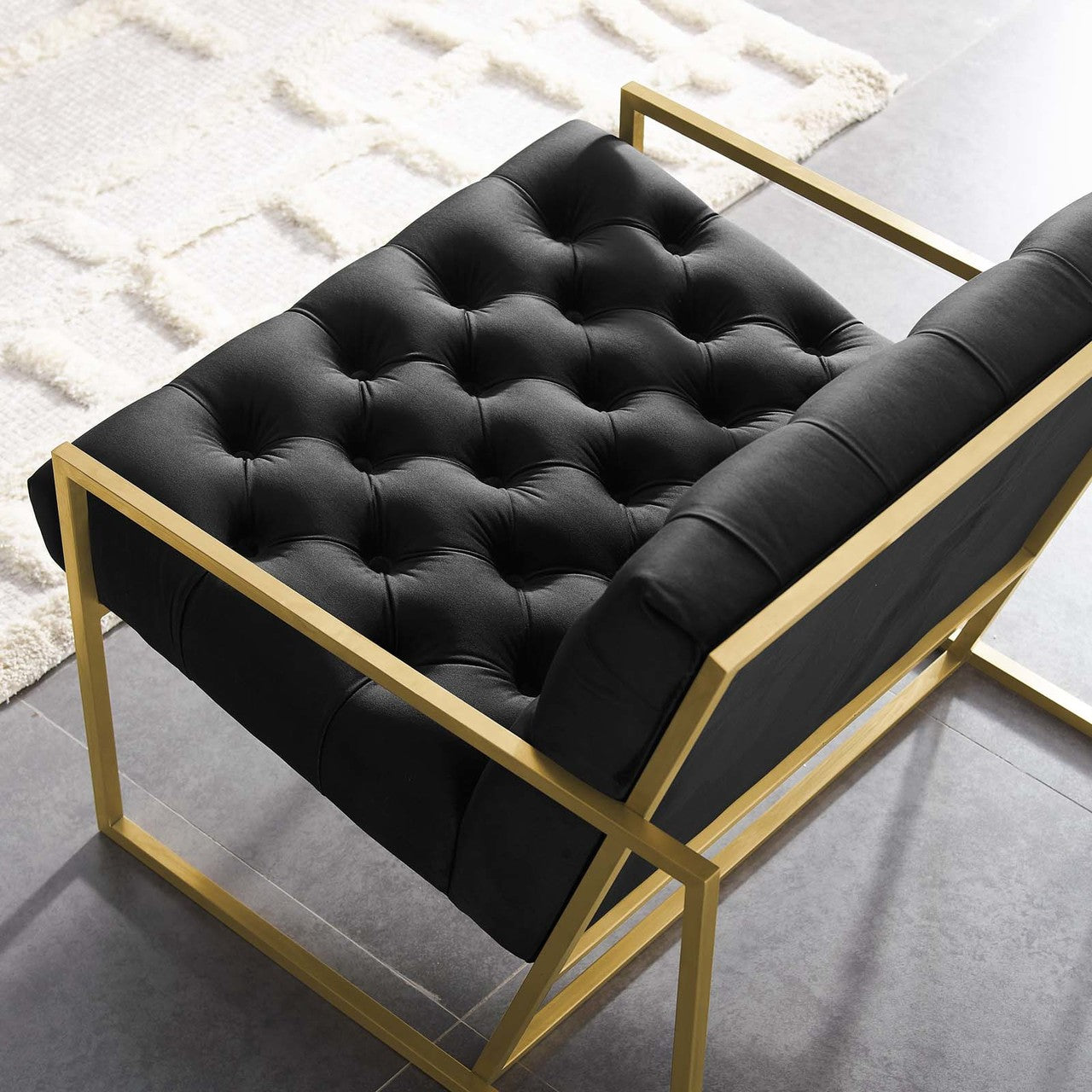 Bequest Gold Stainless Steel Upholstered Velvet Accent Chair, Velvet Fabric, Black 14139