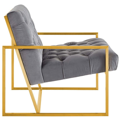 Bequest Gold Stainless Steel Upholstered Velvet Accent Chair, Velvet Fabric, Grey Gray 14140