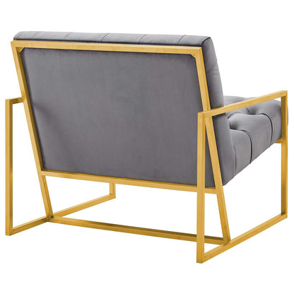 Bequest Gold Stainless Steel Upholstered Velvet Accent Chair, Velvet Fabric, Grey Gray 14140