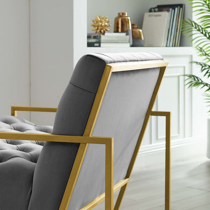 Bequest Gold Stainless Steel Upholstered Velvet Accent Chair, Velvet Fabric, Grey Gray 14140