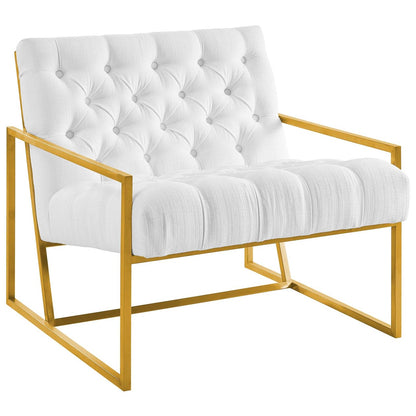 Bequest Gold Stainless Steel Upholstered Fabric Accent Chair, Velvet Fabric, White 14144