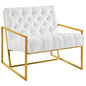 Bequest Gold Stainless Steel Upholstered Fabric Accent Chair, Velvet Fabric, White 14144