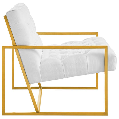 Bequest Gold Stainless Steel Upholstered Fabric Accent Chair, Velvet Fabric, White 14144