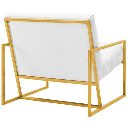 Bequest Gold Stainless Steel Upholstered Fabric Accent Chair, Velvet Fabric, White 14144