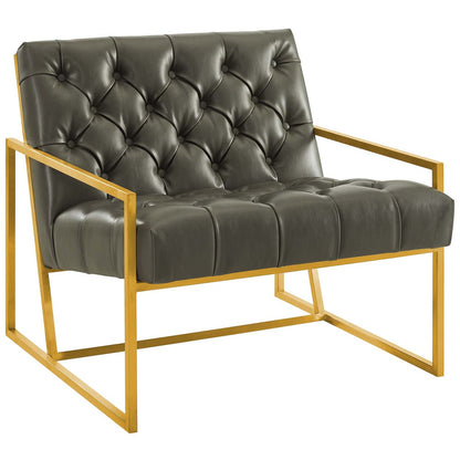 Bequest Antique Gold Stainless Steel Faux Leather Accent Chair, Faux Vinyl Leather, Grey Gray 14145