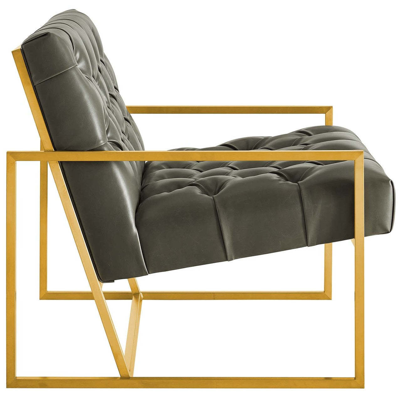 Bequest Antique Gold Stainless Steel Faux Leather Accent Chair, Faux Vinyl Leather, Grey Gray 14145