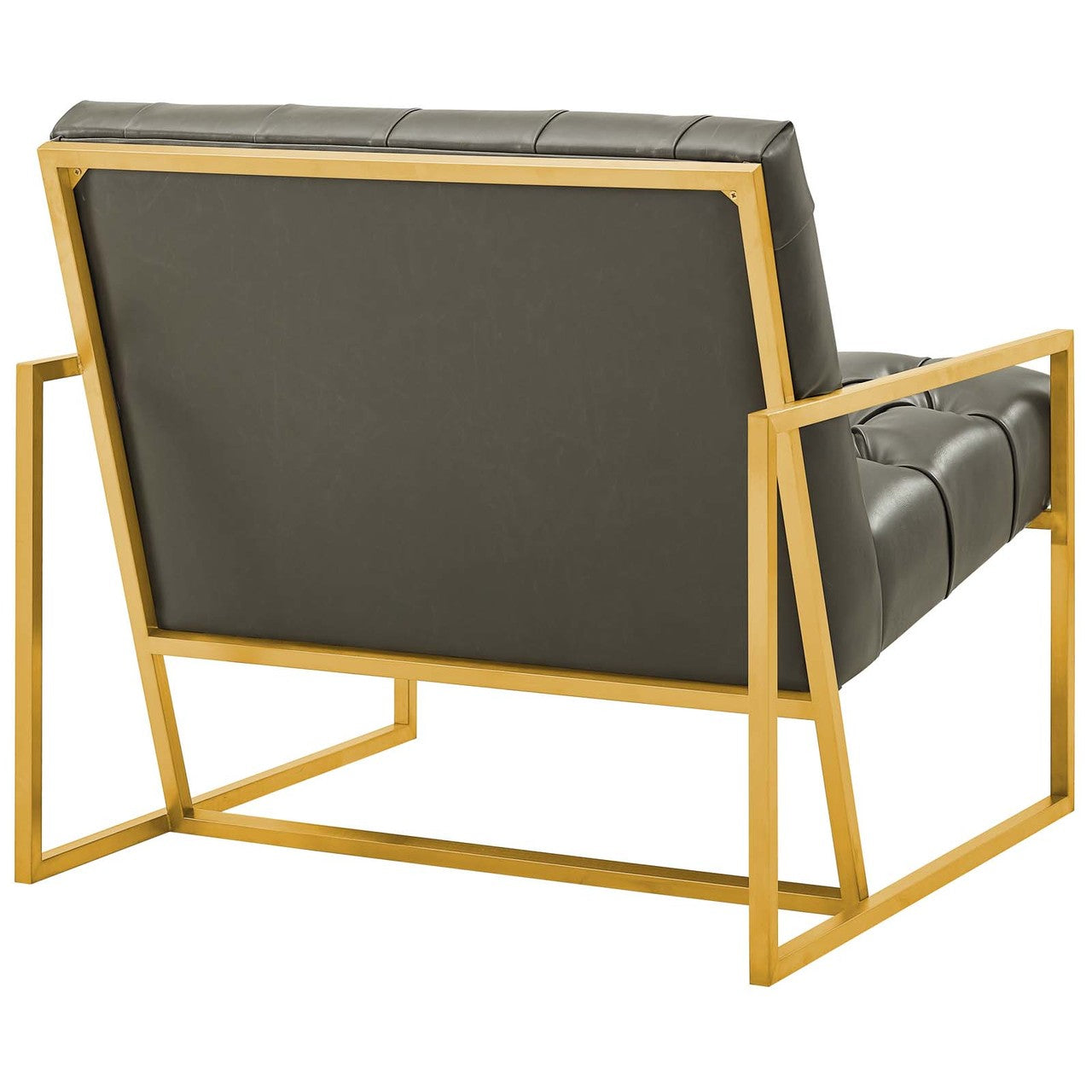 Bequest Antique Gold Stainless Steel Faux Leather Accent Chair, Faux Vinyl Leather, Grey Gray 14145